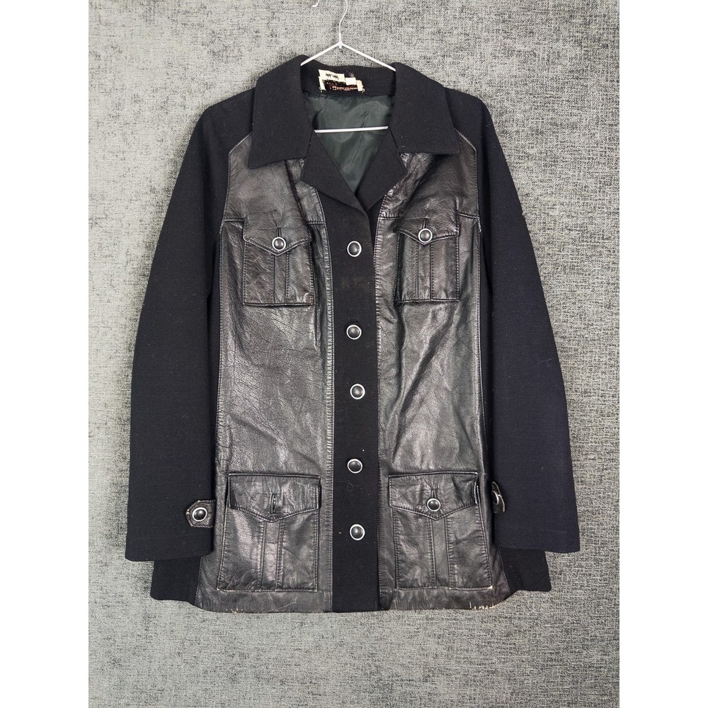 VTG Gina Teresa Leather Wool Jacket Womens 18 L Black Button Up Collared